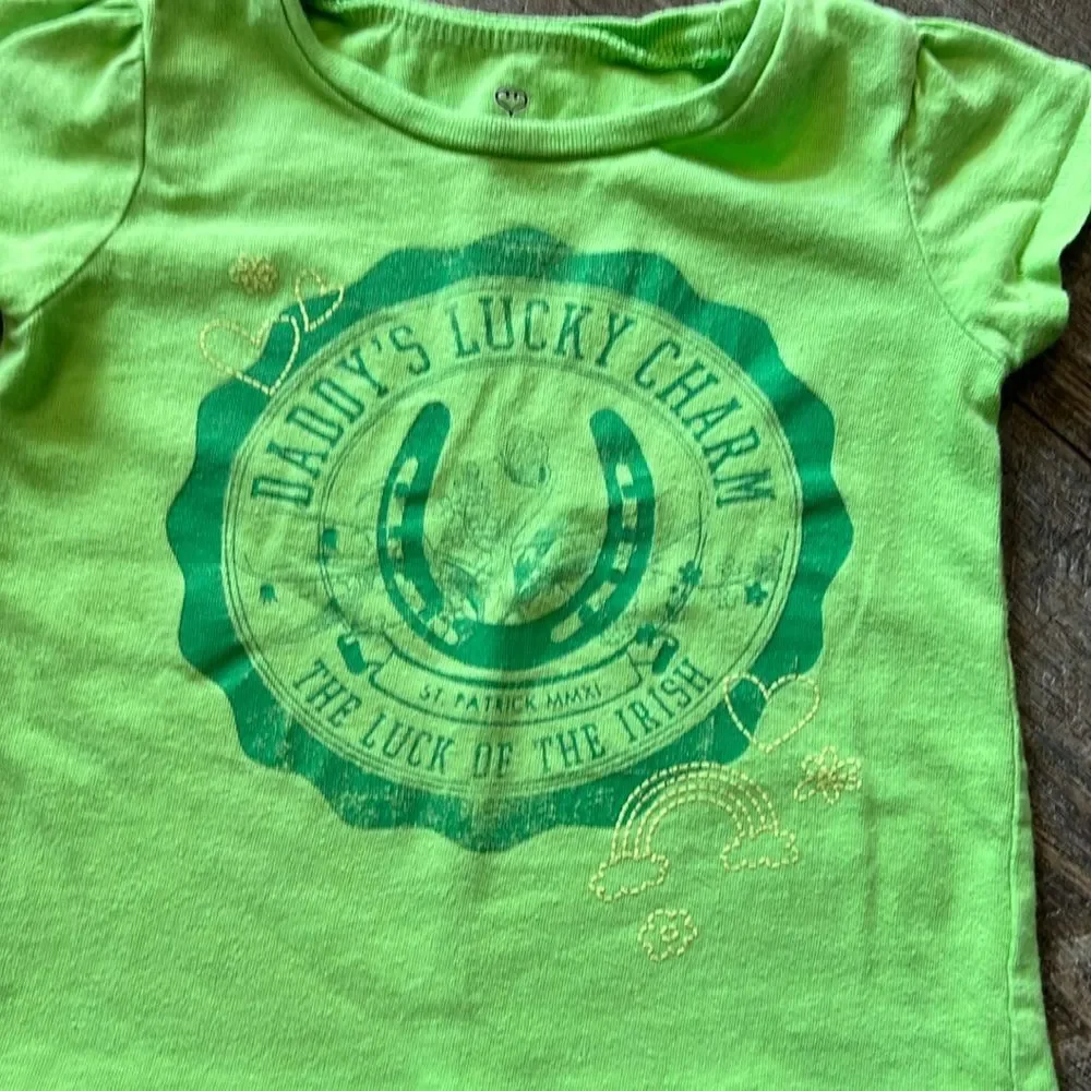 Old Navy Toddler St Patrick’s Day Shirt 18-24M Daddy’s Lucky Charm Green Tee